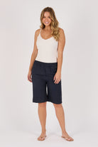 Ellis & Dewey Elastic Waist Pull On Short in Blue - viscose-flex relaxed fit short with elastic waistband and side pockets, designed in Geelong Australia.