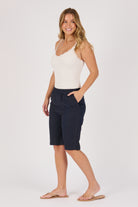 Ellis & Dewey Elastic Waist Pull On Short in Blue - viscose-flex relaxed fit short with elastic waistband and side pockets, designed in Geelong Australia.