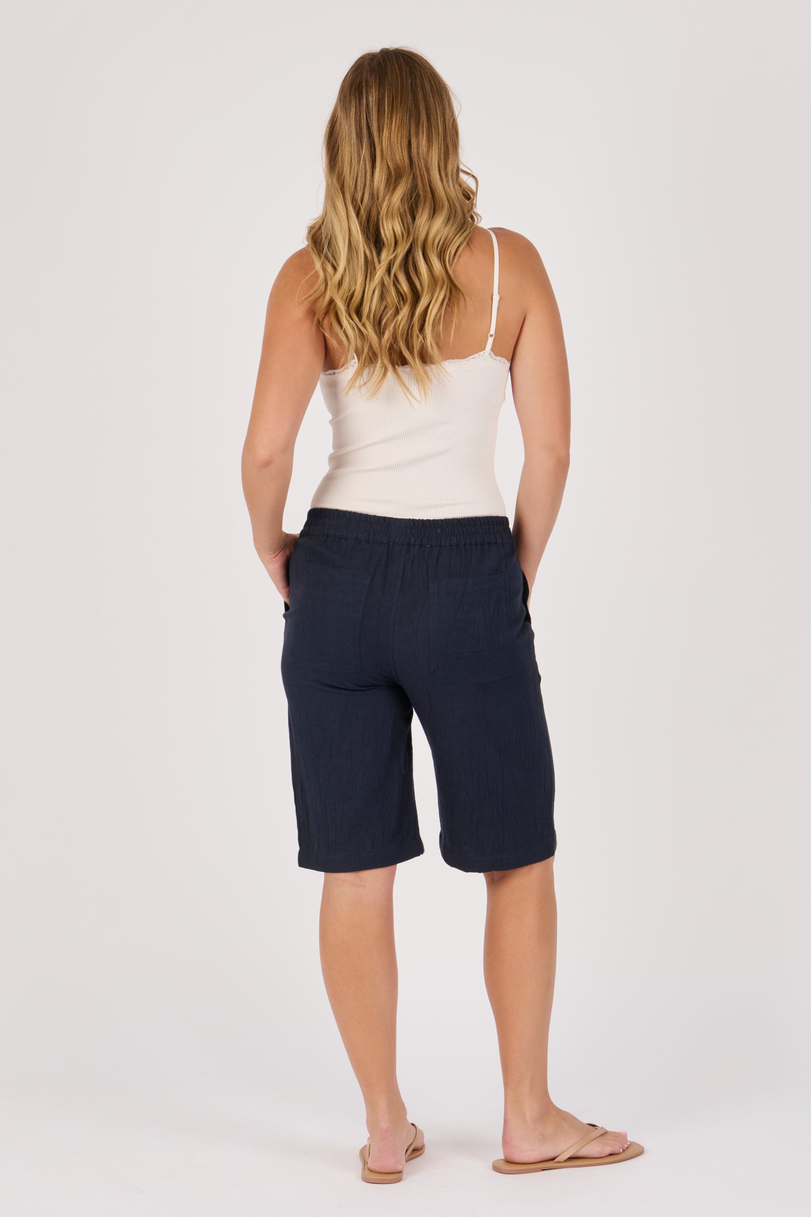 Ellis & Dewey Elastic Waist Pull On Short in Blue - viscose-flex relaxed fit short with elastic waistband and side pockets, designed in Geelong Australia.