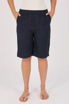 Ellis & Dewey Elastic Waist Pull On Short in Blue - viscose-flex relaxed fit short with elastic waistband and side pockets, designed in Geelong Australia.
