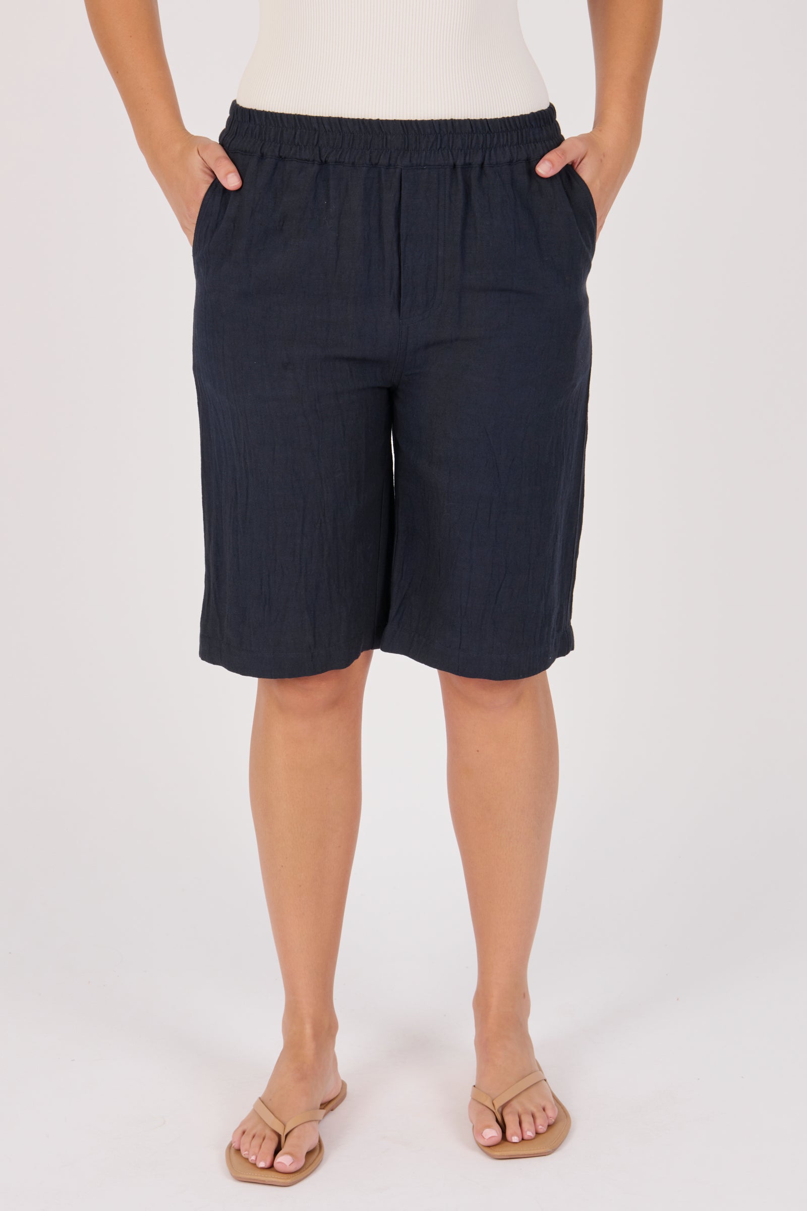 Ellis & Dewey Elastic Waist Pull On Short in Blue - viscose-flex relaxed fit short with elastic waistband and side pockets, designed in Geelong Australia.