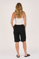Ellis & Dewey Elastic Waist Pull On Short in Black - viscose-flex relaxed fit short with elastic waistband and side pockets, designed in Geelong Australia.