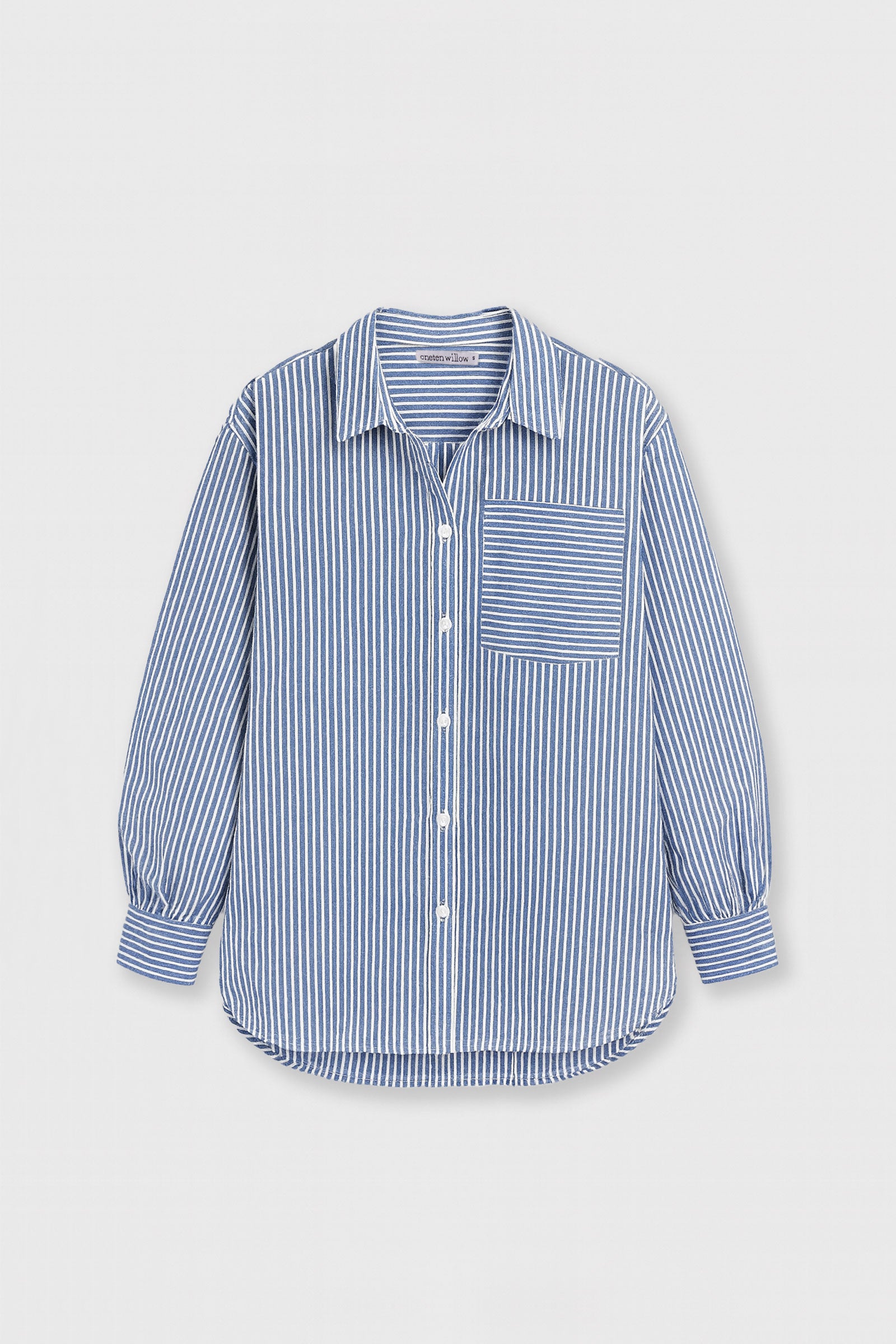 Women's Oversized Cotton Shirt in Striped Mid Blue