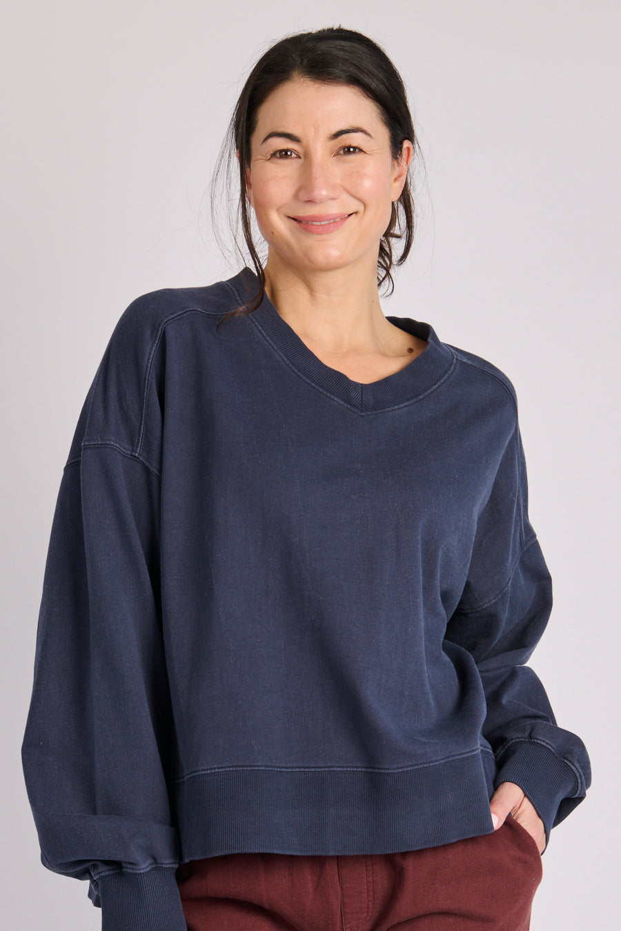 V Neck Boxy Top - Indigo