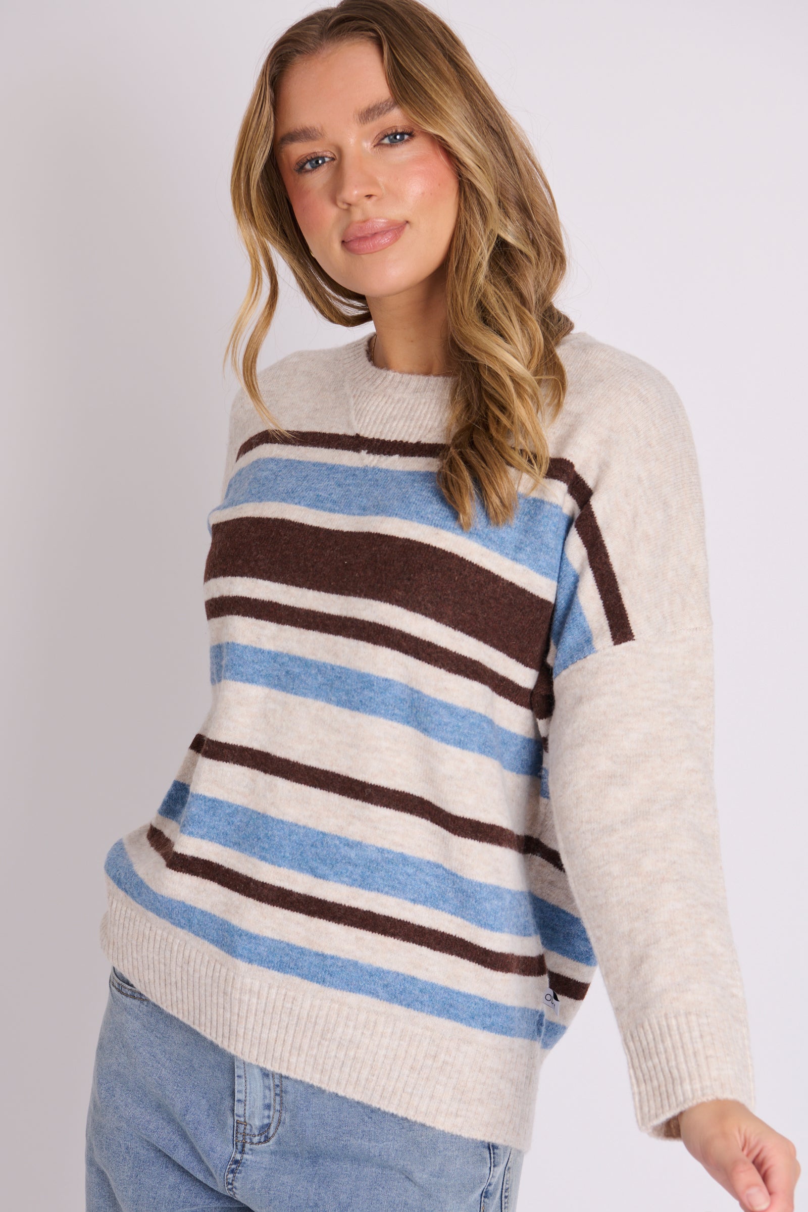 Stripe Crew Neck Jumper - Blue Chocolate Stripe