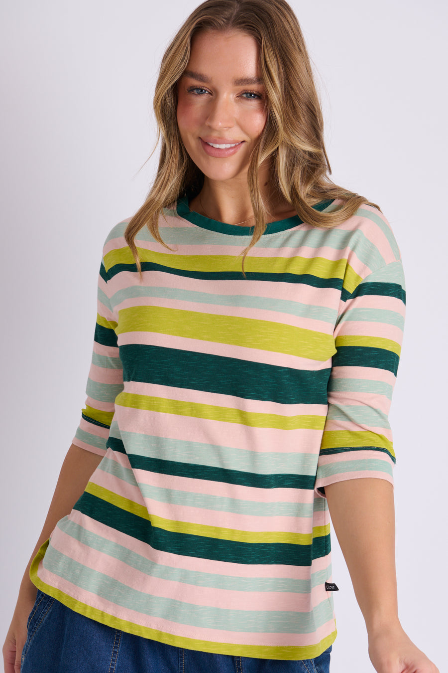 Cuff Tee - Teal Multi Stripe
