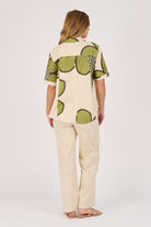 Ellis & Dewey Short Sleeve Button Through Shirt in Green Floral – 100% cotton collared shirt with button-through front and short sleeves, designed in Geelong Australia.