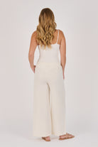 Ellis & Dewey Wide Leg Pull On Pant in Sand – viscose flex wide-leg pant with drawstring waistband and front pockets, designed in Geelong Australia.