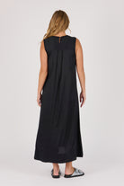 Ellis & Dewey Sleeveless V-Neck Maxi Dress in Black – lightweight viscose summer maxi dress with side pockets and relaxed A-line fit, designed in Geelong Australia.