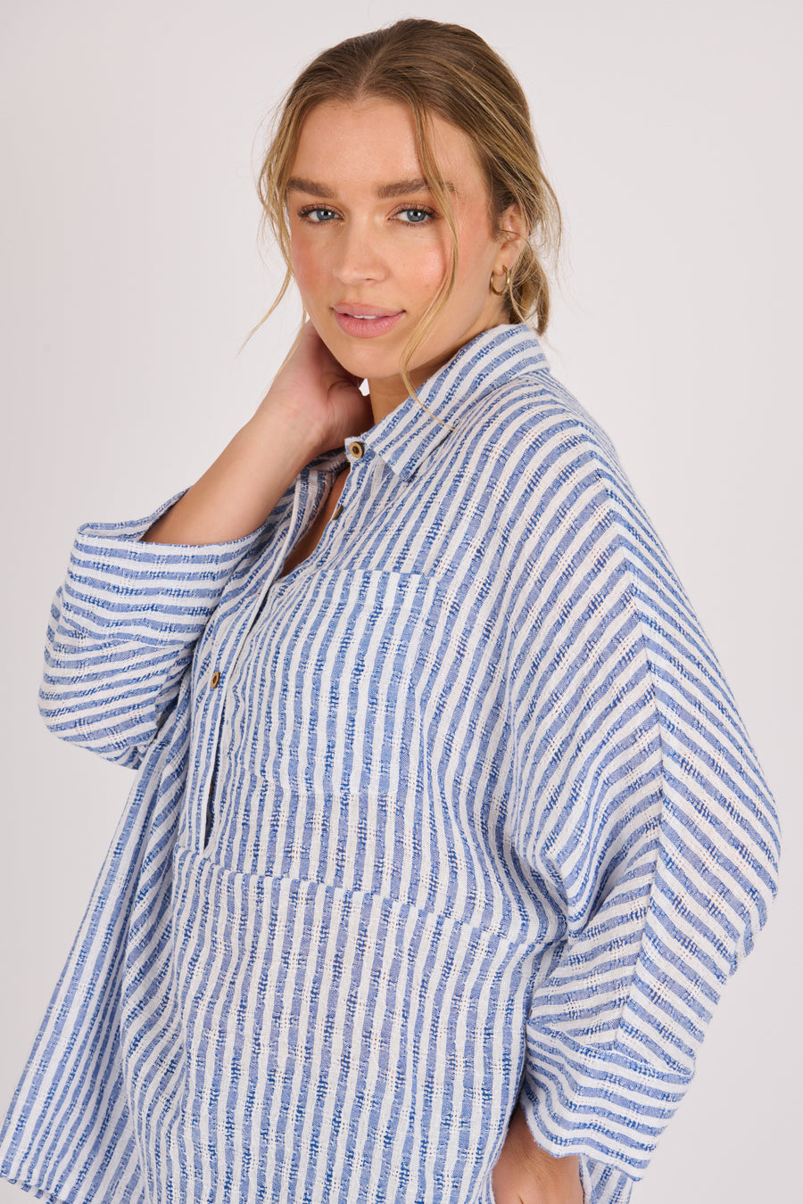 Oversized Shirt - Blue White Stripe