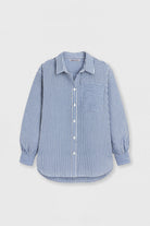 Women's Oversized Cotton Shirt in Striped Mid Blue